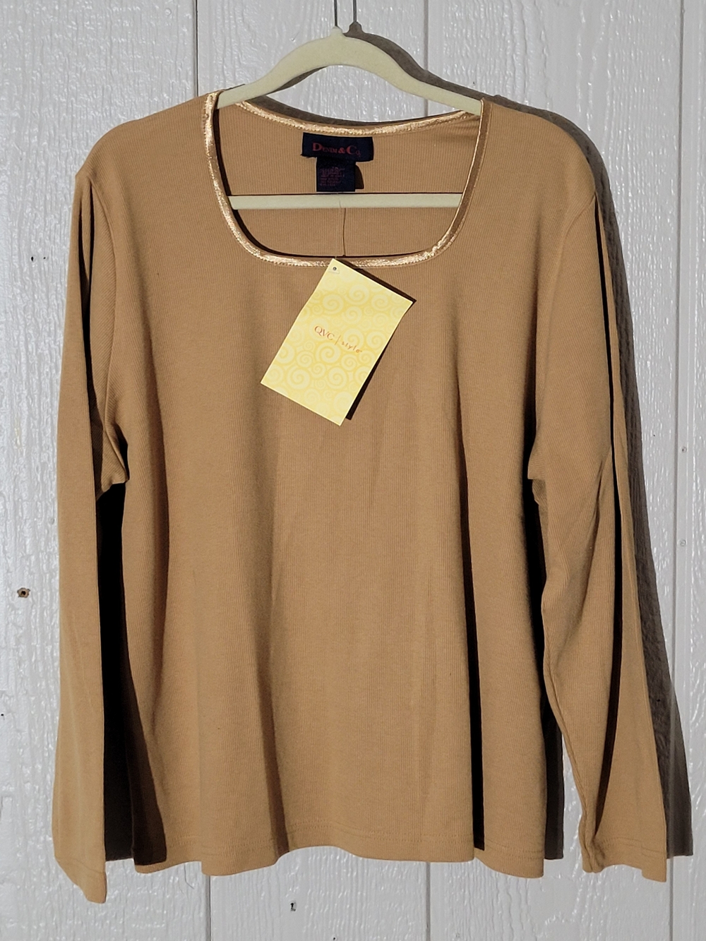 Denim&Co Camel Long Sleeve Scoop Neck Top